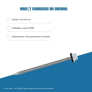 Wkręty farmerskie do blachy 4,8x100 mm do drewna – 100 szt., kolor do wyboru